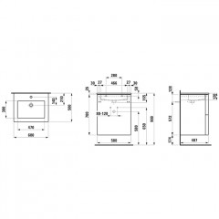 Laufen Kartell комплект: тумба с керамич раковиной с 1 отв. под смес, цвет бел 600х500х725мм, с 2 выдв. ящик, цвет: белый матов (НЕ произв!)