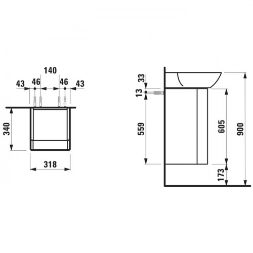 Laufen INO Тумба под раковину 810302, 320х340х605мм, с 1 дверцей, с сифоном, с 4 полками, DX, цвет: белый матовый