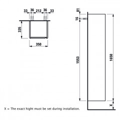 Laufen Base FOR INO высокий шкаф 350x330x1650 мм, 1 дверца, ручки из анодированного алюминия, петли слева, 1 фиксированная полка и 4 стеклянных, светл