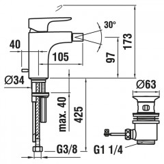 Laufen Cityplus смеситель для биде однорычажный, фиксированный излив 105 мм, с донным клапаном, цвет хром