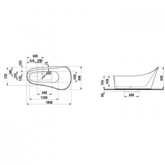 Laufen Palomba Ванна 1800x890x540мм, свободностоящая, аэромассаж, подсветка, материал: композит, цвет: белый