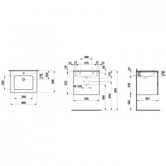 LAUFEN PRO S База с раковиной 600x500x545 мм с мех. мягкого закрывания, с 2 ящиками, с 1 отв для смес.цвет белый глянцевый