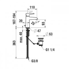 Laufen VAL Смеситель для раковины, излив 110 мм, Eco+, с донным клапаном, хром