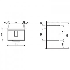 Laufen Base База под раковину 8.1096.4 подвесная, 615х440х530 мм, с 2 ящиками, цвет: белый глянцевый