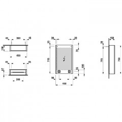 Laufen Frame 25 шкаф зеркальный 450x150x750 мм, алюминий, 1 дверца с зеркалом с 2х сторон, петли справа, сенс. выкл., 2 розетки, 2 верт-х эл-та LED-по