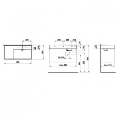 Laufen Kartell Раковина 900х460х120мм без перелива, с 1 отв. под смеситель, со скр сливом, полка слева, с покр. LLC, цвет: белый