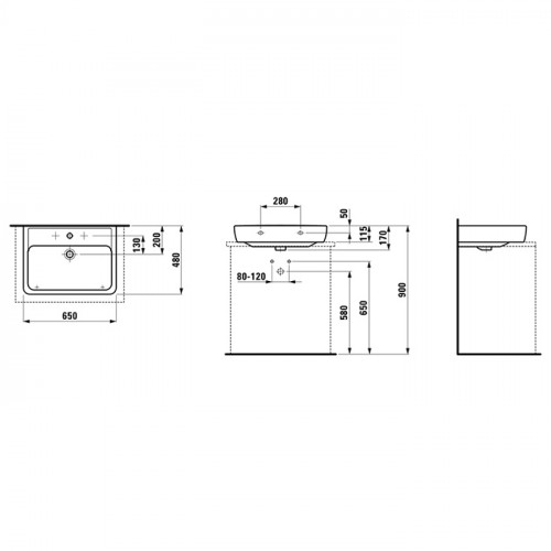 Laufen PRO S раковина для установки на поверхность, 650x480x115 мм, отверстие для смесителя по центру, белый