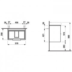 Laufen Base База для раковины 8.1895.9 подвесная (570x360x530 мм) с 2 ящиками, цвет белый глянцевый
