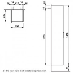 Laufen Base Шкаф высокий 350х335х1650 мм, 1 дверца справа, цвет белый глянцевый