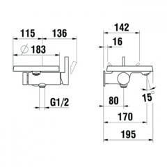 Laufen Kartell Смеситель для ванны настенный, на 1 отв, с ручным душем, излив 170мм, цвет: хром