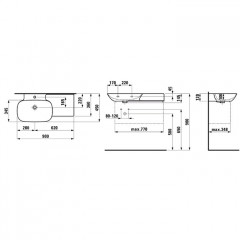 Laufen INO Раковина 900х450х120мм без отв. под смеситель, полка справа, с покр. LLC, цвет: белый