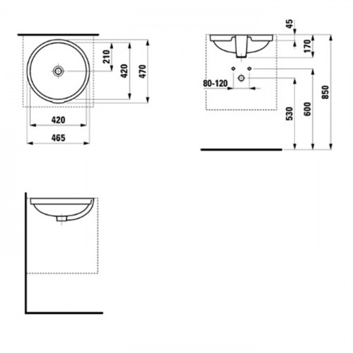 LAUFEN Pro BPRO B аковина, встраиваемая снизу, 420x420x120 мм, без отверстия для смесителя, не обработанная поверхность, цвет белый