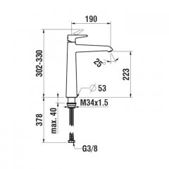 Laufen VAL Смеситель для раковины, высокий, однорычажный, излив 190 мм, Eco+, без донного клапана, хром