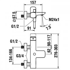 Laufen Cityplus смеситель для ванны-душа настенного монтажа, с ручным душем MyCity100, шланг ПВХ 1500 мм, цвет хром