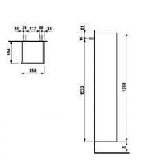 Laufen Base высокий шкаф 350x335x1650 мм, 1 дверца, петли справа, 1 фиксированная полка, 4 стеклянные полки, дизайн совпадает с комбинированными раков