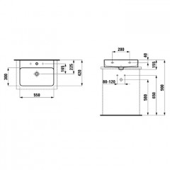 Laufen VAL Раковина 550х420х115мм с 1 отв. под смесит, шлифованная снизу, цвет: белый глянец (Со скл продаем с базой 4.0219.2.110.26/4.1012.2.160.10)