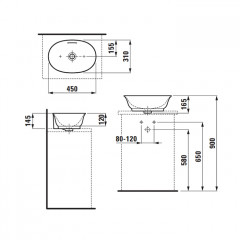 Laufen New Classic Раковина-чаша овальная накладная 450х310х145 мм, без отв под смеситель,с переливом, цвет белый глянец