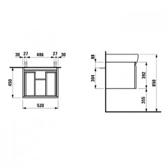 Laufen Pro A Шкафчик под раковину, 520x450x390 мм, 1 внутр.ящик, включает в комплект орган. для ящика, совместим с раковиной 818952, белый матовый