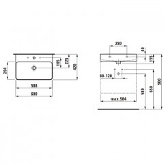 Laufen VAL Раковина 600х420х115мм с 1 отв. под смеситель, цвет: белый (последние 12шт продаем с базами 4.0225.2.110.26)
