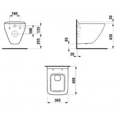 LAUFEN Palace Унитаз укороченный подвесной, 49х36х43 см, глубокое смывание, с ободком, цвет белый (ЗАКАЗ по запросу!)