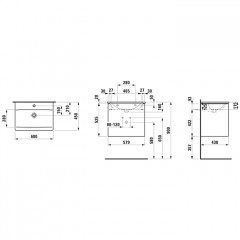 LAUFEN PALACE Комплект мебели 600х450х545 мм., с раковиной Slim, 2 ящика, органайзер для ящика, ручка анодированный алюминий, цвет белый глянцевый