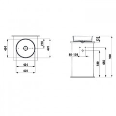 Laufen Kartell Раковина-чаша 420х420х120мм без перелива, без отв. под смеситель, цвет: белый
