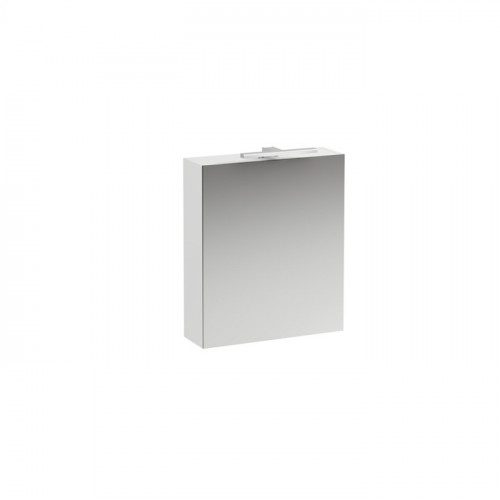 Laufen BASE шкаф зеркал 600x185x700 мм, 1 дверца, петли справа, с гориз.элемент LED-подсв, 2 стекл. полки, 1 розетка, белый глянец