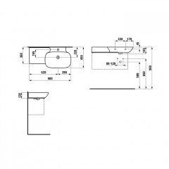 Laufen INO Раковина накладная, 900х450х120мм с 1 отв. под смеситель, полка слева, цвет: белый матовый (продаем с базами 4.0300.2.110.26/4.2540.1.030.