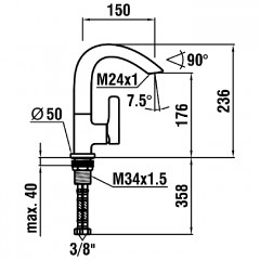 Laufen Curveprime Смеситель для раковины однорычажный, поворотный излив 150 мм, без донного клапана, хром