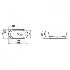 Laufen Pro Ванна 150х70 отдельностоящая c интегрированным переливом, слив click-clack хром, Marbond белая