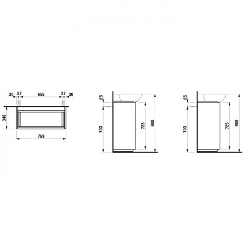 LAUFEN INO Тумба под раковину, 770x350x780 мм, 2 ящика, ручки из анодированного алюминия, подходит для раковин 813301, 813302, светлый вяз