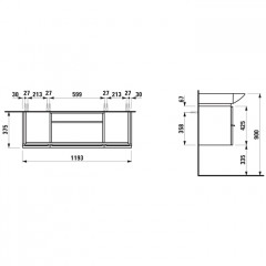 LAUFEN Palace Тумба подвесная1195x425x375 мм для раковин 8.1170.4, /8.1270.4, 2 ящика, 2 дверцы, белый матовый (со склада продаем с раковиной!)