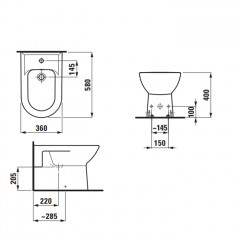 Laufen Pro Биде напольное 580x360x400 мм, отверстие для смесителя по центру, боковые отверстия для подвода воды, белый