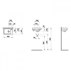 LAUFEN Pro S Раковина мини 36x25 см асимметричная без отв. для смесителя , цвет белый