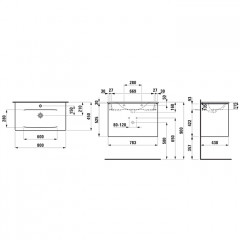 LAUFEN PALACE Комплект мебели 800х450х545 мм., с раковиной Slim, 2 ящика, органайзер для ящика, ручка анодированный алюминий, цвет белый глянцевый