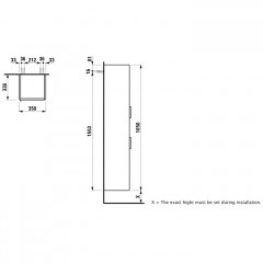 Laufen BASE высокий шкаф 350x335x1650 мм, 2 дверцы, петли справа, 1 открытая полка, 4 стекл. полки, белый глянцевый
