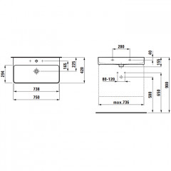 Laufen VAL Раковина 750х420х115мм без отв. под смеситель, с покр. LLC, цвет: белый