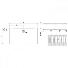 Laufen Pro душевой поддон 1400x800 мм, ультратонкий, прямоугольный, слив по длинной стороне, материал Marbond, цвет белый матовый