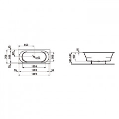 Laufen Pro Ванна 170x75 Drop-in прямоугольная, с ножками , без слива-перелива, материал Marbond, белая