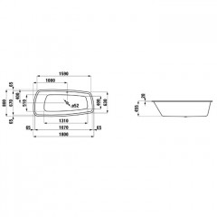 Laufen Palomba Ванна 1800x800x455мм, встраиваемая, ассиметричная, без слив-перелива, борт 20мм, материал: акрил, цвет: белый