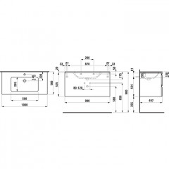LAUFEN PRO S шкафчик под раковину, 1000х500х545 мм, с раковиной Slim 1000 мм, 2 ящика, включает в комплект органайзер для ящика, белый матовый