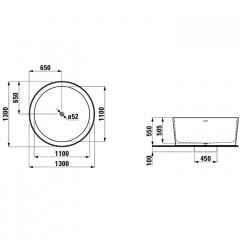 Laufen VAL Ванна 1300x1300x505мм, свободностоящая, круглая, с слив-переливом, материал: композит, цвет: белый