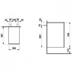 Laufen Kartell Шкаф боковой 300х485х700мм, с 1 дверцей, 1 полкой, SX, цвет: белый матовый