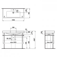 Laufen Pro S Раковина 1050х465х95 мм,подвесн/накладная с 1 отв. под смес, c перелив, цвет: белый (со скл посл 6шт продаем с баз 4.8355.2.096/4.0245.2)