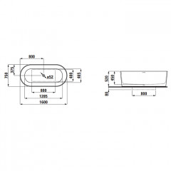 Laufen VAL Ванна 1600x750x450мм, свободностоящая, с слив-переливом, материал: композит, цвет: белый