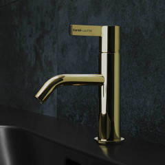 Kartell by laufen смеситель для раковины однорычажный, фиксированный излив 115 мм, без донного клапана, pvd золото