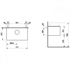Laufen SONAR шкафчик под раковину, 775х455х340 мм, 1 ящик, с отв. в центре, для 812340, 812341, 812342, 812343, титан и черный мрамор
