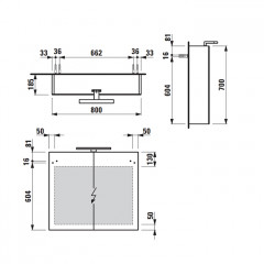 Laufen BASE Шкафчик зеркальный 800x185x700 мм, 2 дверцы, с горизонт элементом LED-подсветки, 2 стекл полки, 1 розетка, бел глянц