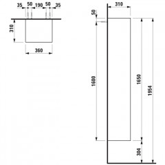 Laufen Palomba Шкаф подвесной, 360х310х1650мм, с 1 дверцей, DX, цвет: белый матовый (НЕ производится!)
