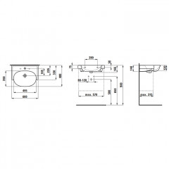 Laufen New Classic Раковина накладная овальная 600х480х75 мм, с 3 отв под смеситель, без перелива, цвет белый матовый